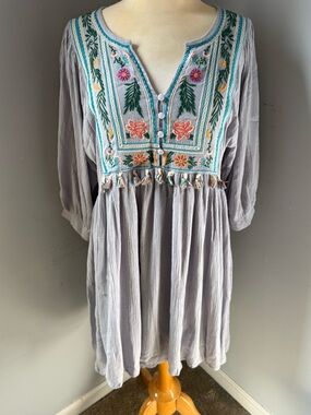 Umgee Light Blue Embroidered Dress Small